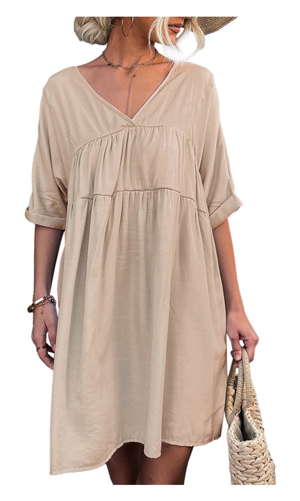 Jormftte rövid ruha, V-nyakú, laza, barack színű, alkalmi nyári