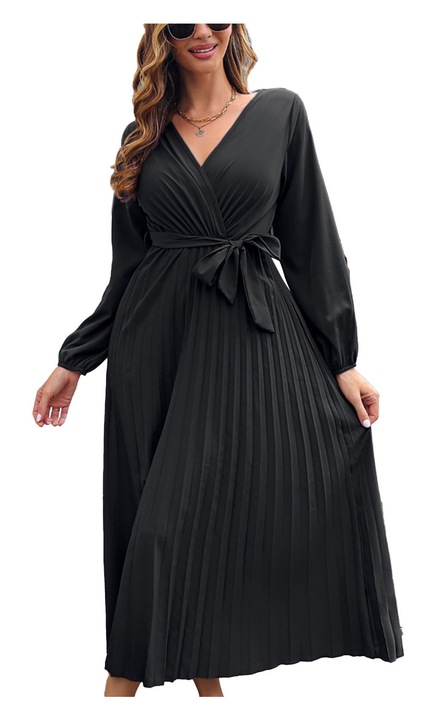 Jormftte női ruha, lámpás ujjú, magas derekú, fekete