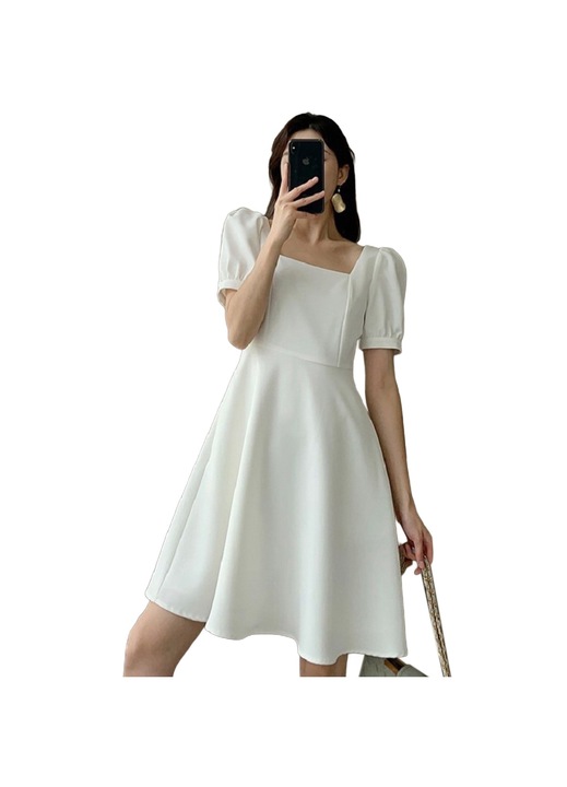 Jormftte ruha, fehér, poliészter, hosszú, rövid ujjú, szögletes nyakú, L INTL