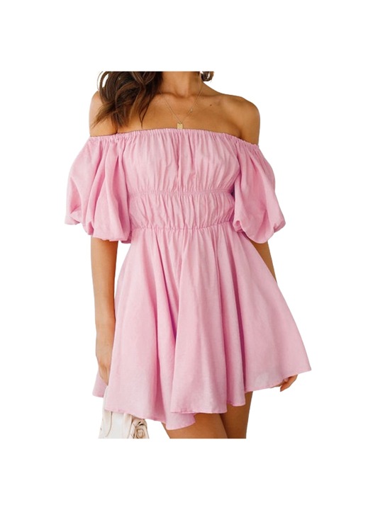 Jormftte rövid ruha, puffos ujjú, alkalmi, rózsaszín