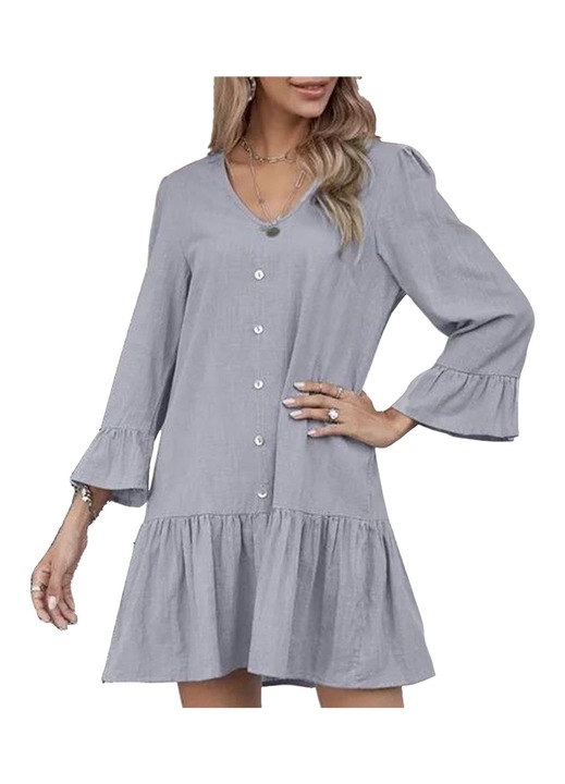 Jormftte ruha gombokkal, V-nyakú, hosszú, világosszürke, légáteresztő anyag