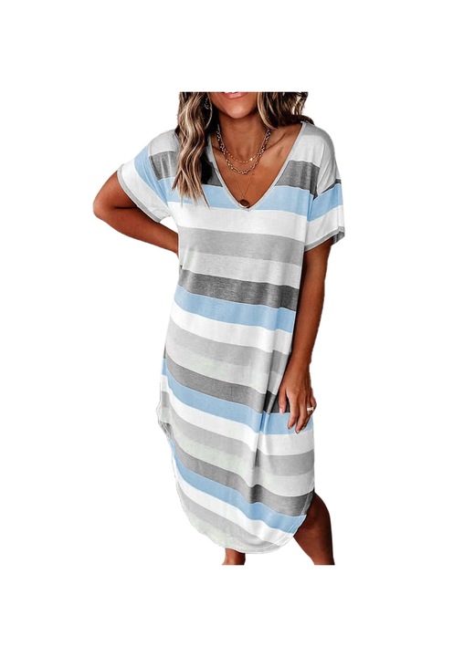 Jormftte maxi ruha, rövid ujjú, V-nyakú, laza, többszínű, poliészter, M INTL