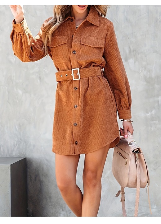 Jormftte poliészter miniruha, hosszú ujjú, barna színű