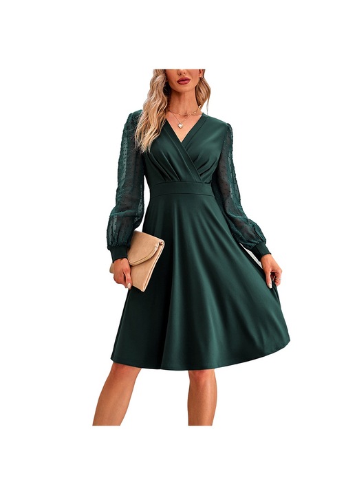 Női ruha Jormftte, hosszú ujjú, V-nyakú, zöld, L INTL