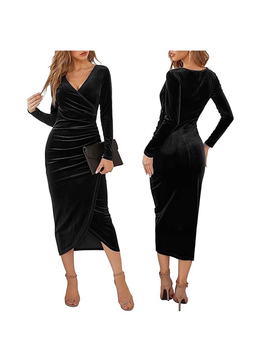 Elegáns Jormftte ruha, csípőig érő szoknya, V-nyakú, fekete, minőségi anyag