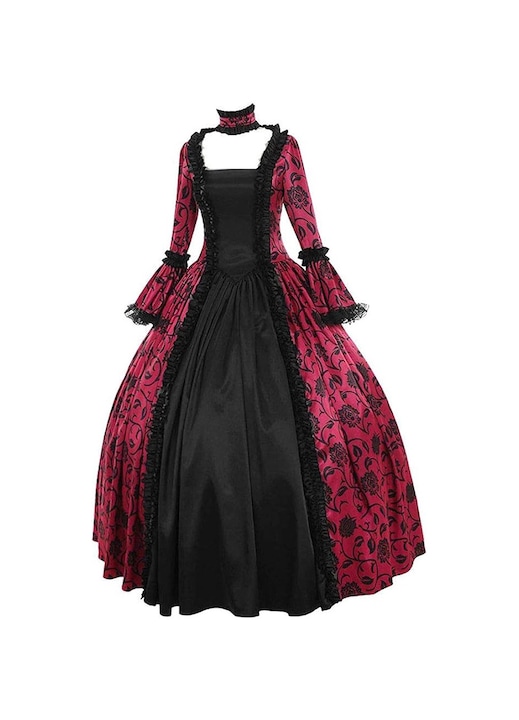 Jormftte gótikus báli ruha, réteges csipke, négyzetes nyak, piros, poliészter, L INTL