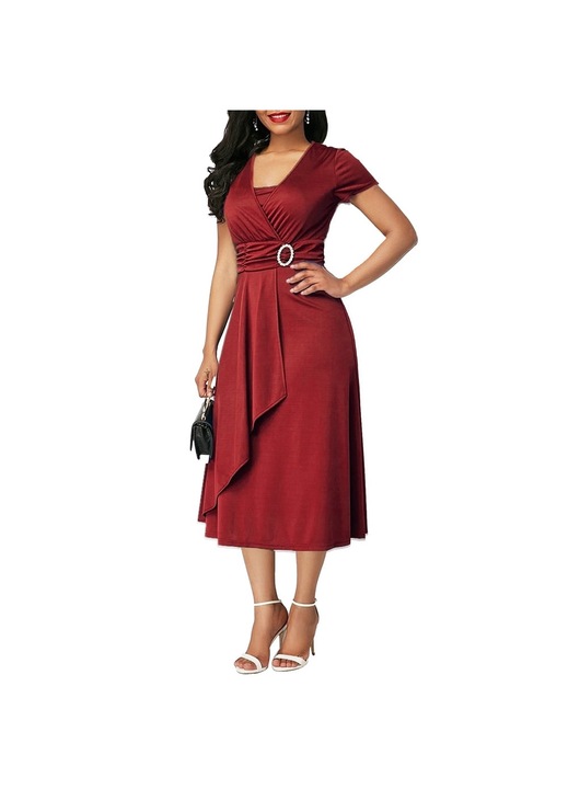 Jormftte midi parti ruha, rövid ujjú, V-nyakú, aszimmetrikus szegély, 3XL INTL