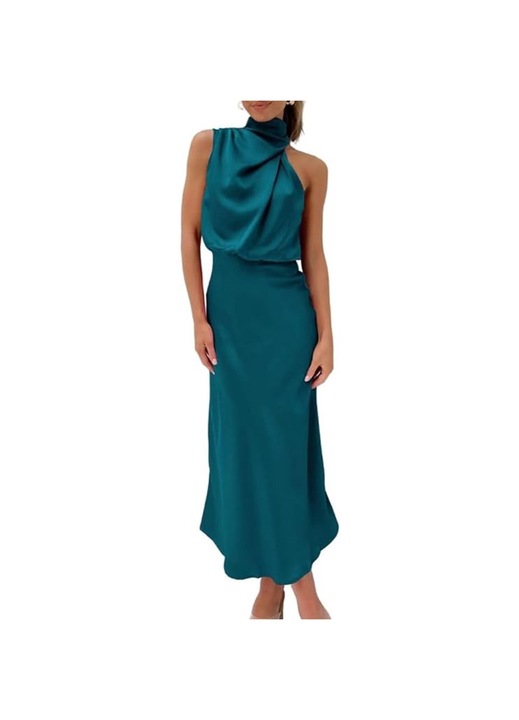 Női estélyi ruha, Jormftte, ujjatlan, szatén, kék, L INTL