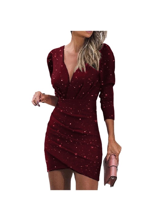 Koktélruha, Jormftte, V-nyakú, hosszú ujjú, piros, bársony