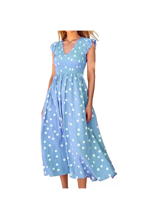Jormftte nyári ruha, V-nyakú, pöttyös, kék, poliészter, 2XL INTL