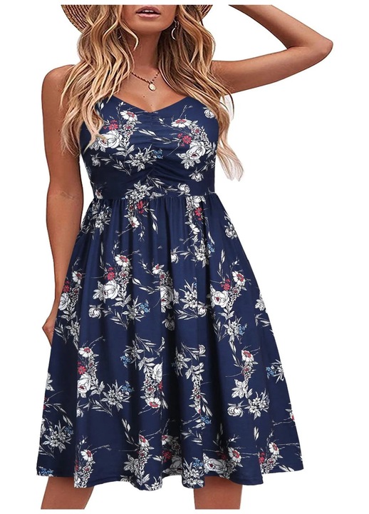 Nyári ruha, Jormftte, V-nyakú, állítható pántos, tengerészkék, 65% pamut, 35% poliészter, L INTL