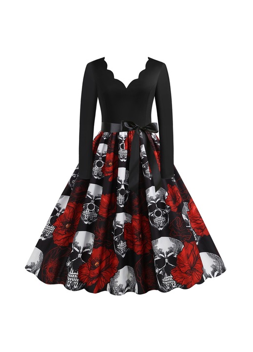 Jormftte A-vonalu ruha, hosszu ujju, fekete, pamut es polieszter, elegans design-1