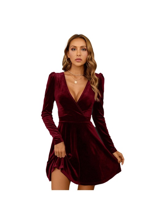 Ruha, Jormftte, bársony, hosszú ujjú, V-nyakú, piros