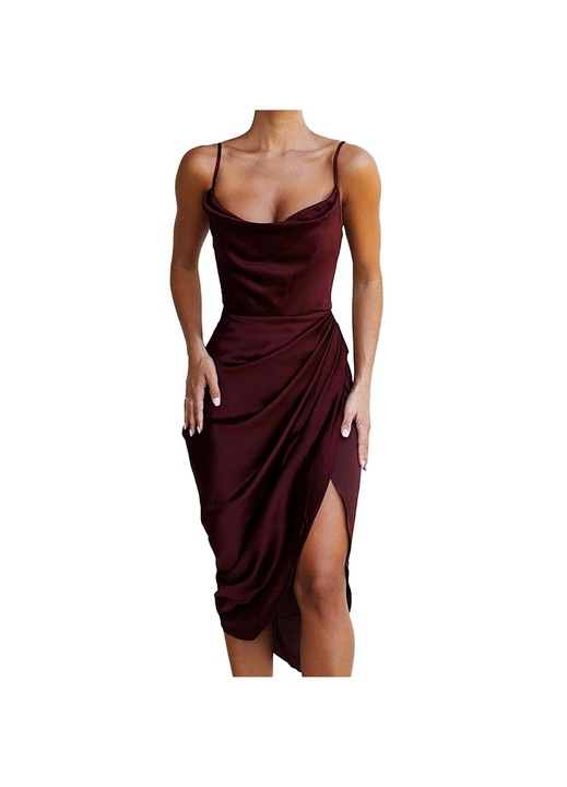 Jormftte testhezálló ruha, szatén, piros, ujjatlan, sliccel