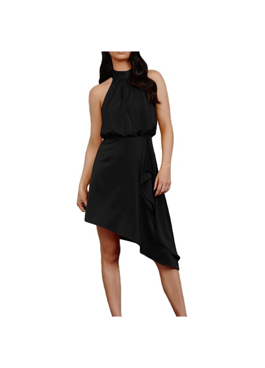 Rövid ruha, Jormftte, ujjatlan, aszimmetrikus szegély, poliészter, Fekete