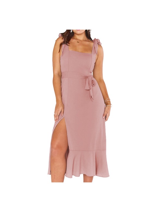 Maxi ruha, Jormftte, rózsaszín, fodros, alkalmi, ujjatlan