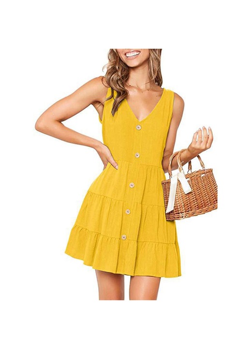 Noi ruha Jormftte, ujjatlan, V-nyaku, pamutkeverek anyagbol, Sárga, L