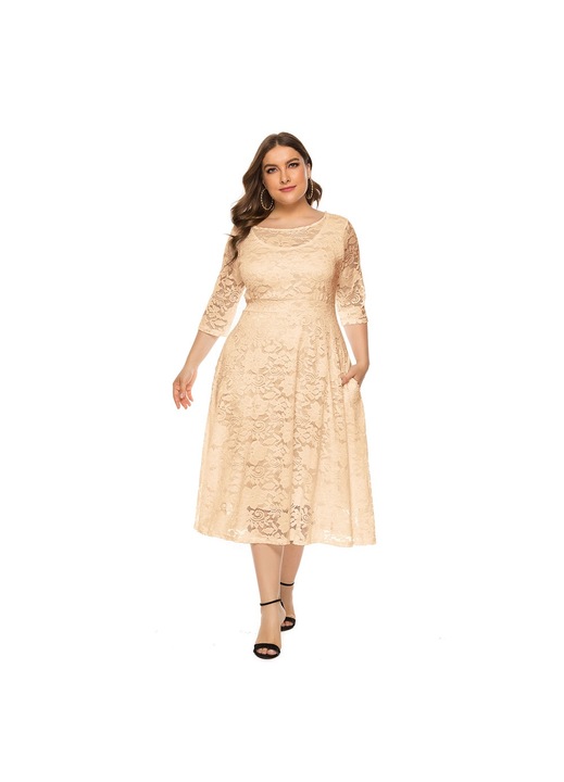 Parti ruha, Jormftte, virágos csipke ujjú, kajszibarack, 2XL INTL