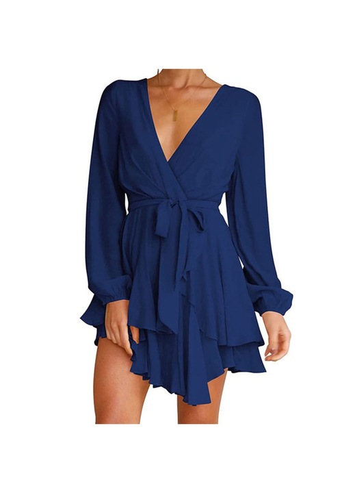 Jormftte miniruha, hosszú ujjú, öves, kék, L INTL