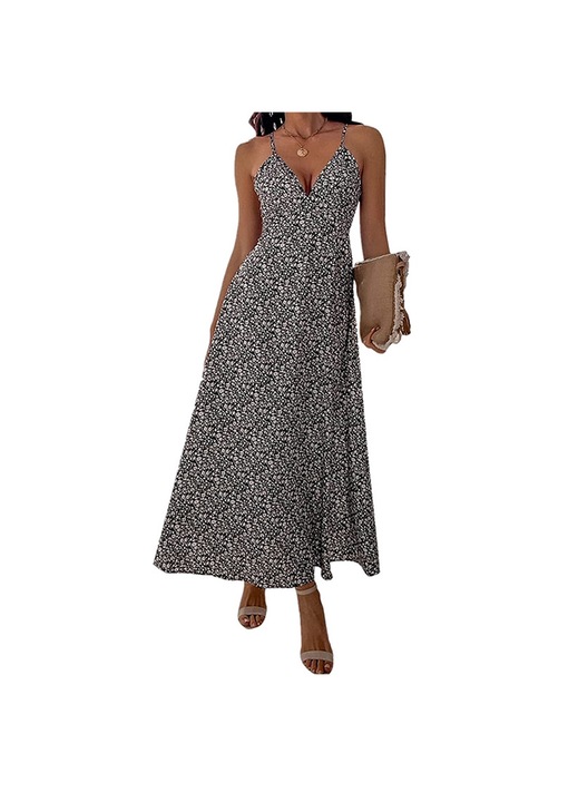 Jormftte maxi ruha, mély V-nyakú, magas derekú, hát nélküli, rugalmas anyagú