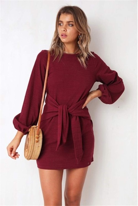 Rövid ruha, Jormftte, hosszú lámpás ujjú, övvel, piros, poliészter és spandex, M INTL