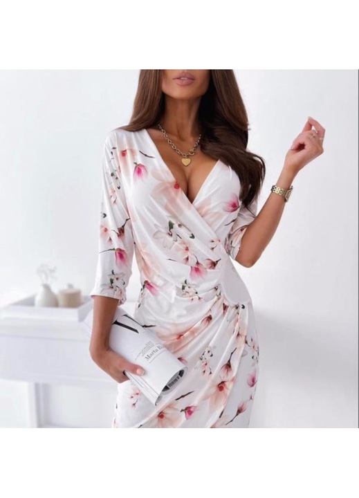 Strandruha, Jormftte, hosszú, virágmintás, fehér