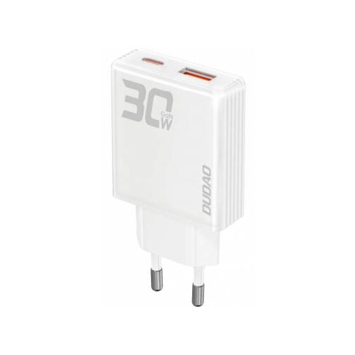Incarcator retea Dudao A30EU GaN, USB/USB-C, 30W, Alb