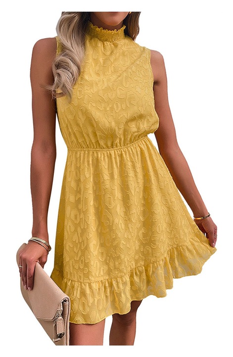 Rövid ruha, Jormftte, sárga, fodros, csipkés, ujjatlan