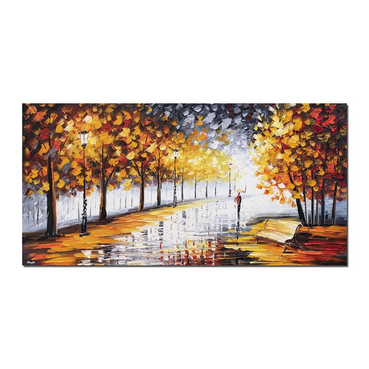 Tablou inspirational pictat manual, Pe drumul meu, 140x70cm ulei pe panza in cutit efect 3D, gata de agatat pe perete