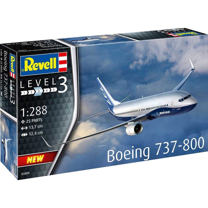 Model avion Boeing 737-800, Revell, 1:288, 25 piese, 13.7cm