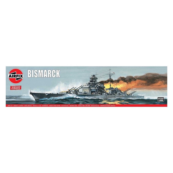 Model de nava Bismarck 1:600, Airfix, 170 piese, 41,5x6cm, dificultate 3, pentru copii de la 8 ani
