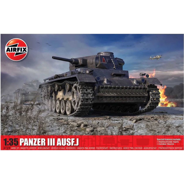 Комплект модел танк Panzer III Ausf J, Airfix, 1:35, 16x8.3x7.5cm, трудност 3