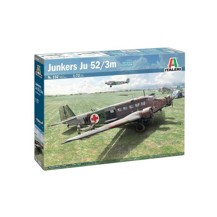 Model avion Italeri Junkers Ju-52/3m, 1:72, 26,2 cm, set cu 6 figurine, dificultate 3