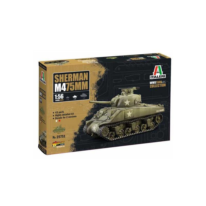M4 Sherman tank építőmodell 1:56, 10,2 cm, részletes készlet, Italeri