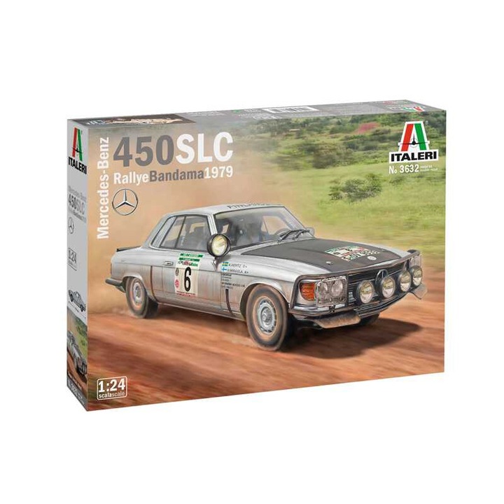 Italeri 3632 autómodell, Mercedes-Benz 450SLC Rallye Bandama 1979, 1:24, 198xmm, nehézség 3