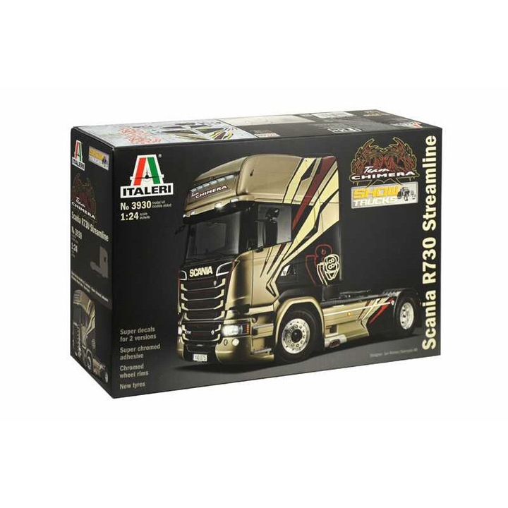 Kit model camion Italeri SCANIA R730 STREAMLINE "TEAM CHIMERA", 1:24, 24,7 cm, set cu autocolante pentru 2 versiuni