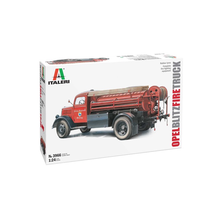 Modell teherautó, Italeri, Gumi, Opel Blitz, 1:24, 25.5 cm, Nehézség 4, Piros