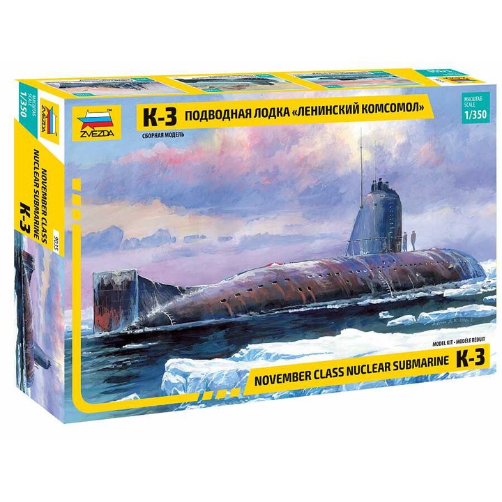 Model kit submarina Zvezda K-3, 1:350, 30,5cm, 34 piese, recomandat de la 10 ani