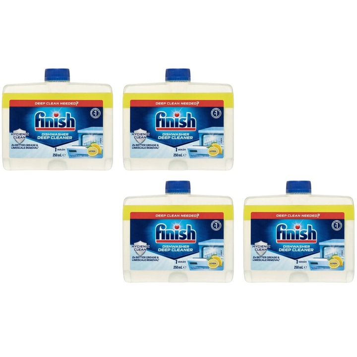 Set 4 x Finish Solutie Intretinere 250ml Lemon Masina Spalat Vase, fresh aroma, parfum floral, distruge calcarul, rapid si eficient, testat dermatologic, prospetime de lunga durata, eficacitate maxima, continut generos, elimina mirosuri neplacute