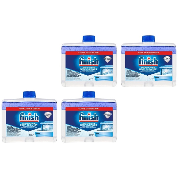 Set 4 x Finish Solutie Intretinere 250ml Regular Masina Spalat Vase, fresh aroma, parfum floral, distruge calcarul, rapid si eficient, testat dermatologic, prospetime de lunga durata, eficacitate maxima, continut generos, elimina mirosuri neplacute