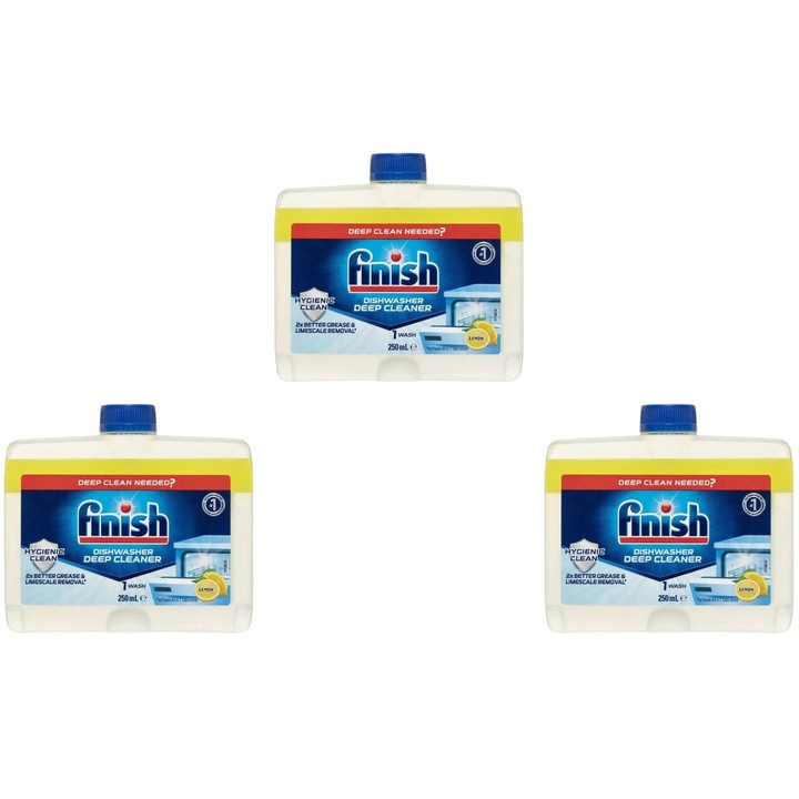 Set 3 x Finish Solutie Intretinere 250ml Lemon Masina Spalat Vase, fresh aroma, parfum floral, distruge calcarul, rapid si eficient, testat dermatologic, prospetime de lunga durata, eficacitate maxima, continut generos, elimina mirosuri neplacute