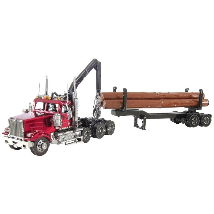 Puzzle 3D Metal Earth Western Star 4900 Log Truck cu remorca, 21,4x3,7x6,8cm, pentru varsta de peste 14 an