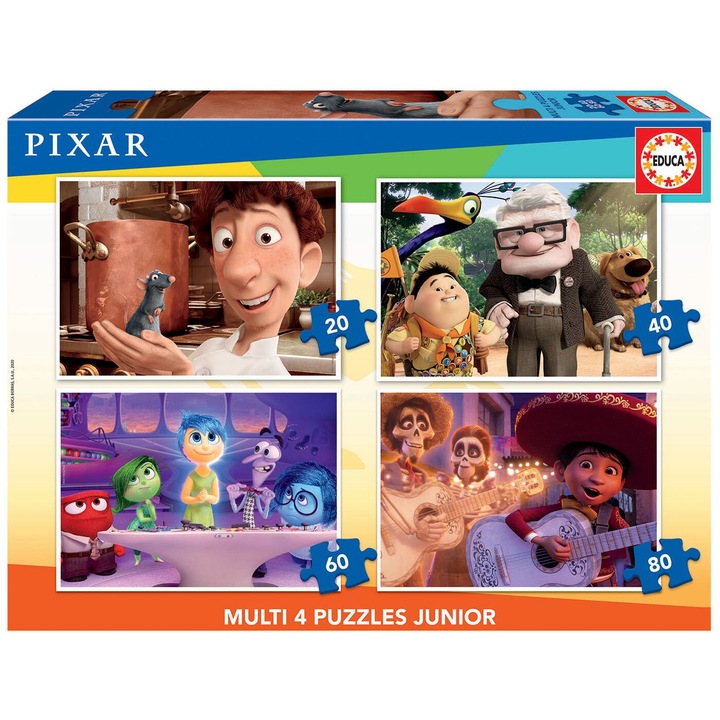 Puzzle EDUCA Pixar - povesti 4 in 1, 20-80 piese, 28x20cm