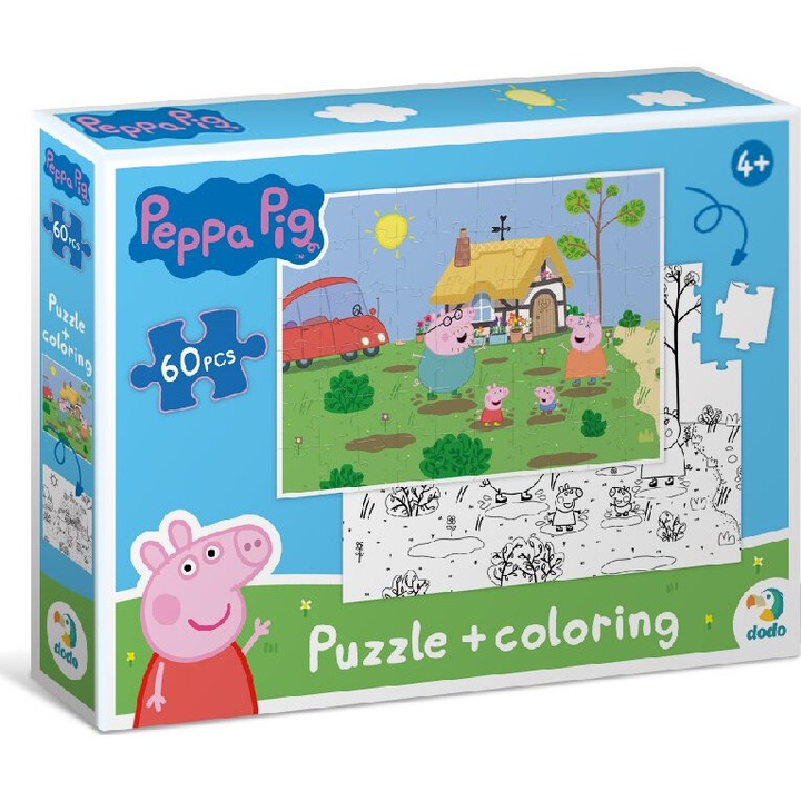 Set puzzle Dodo Peppa, 60 piese, 32x23cm, colorabil