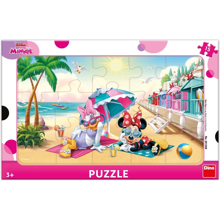 Puzzle cu rama - Minnie si Daisy la plaja (15 piese)