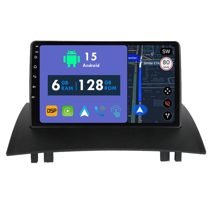 Navigatie GPS CarPlay Radio pentru Renault Megane 2 2002 - 2009 Android Auto Stereo Bluetooth Ecran Tactil 6GB RAM, 128GB ROM