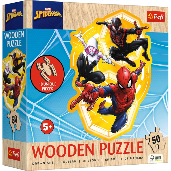 Puzzle din lemn TREFL Spiderman, 50 piese, 22,4x28cm, ecologic
