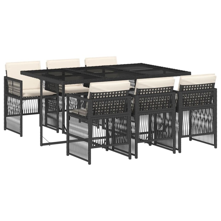 Set mobilier de gradina cu perne vidaXL, 7 piese, negru, poliratan, 21.1 kg 3210906