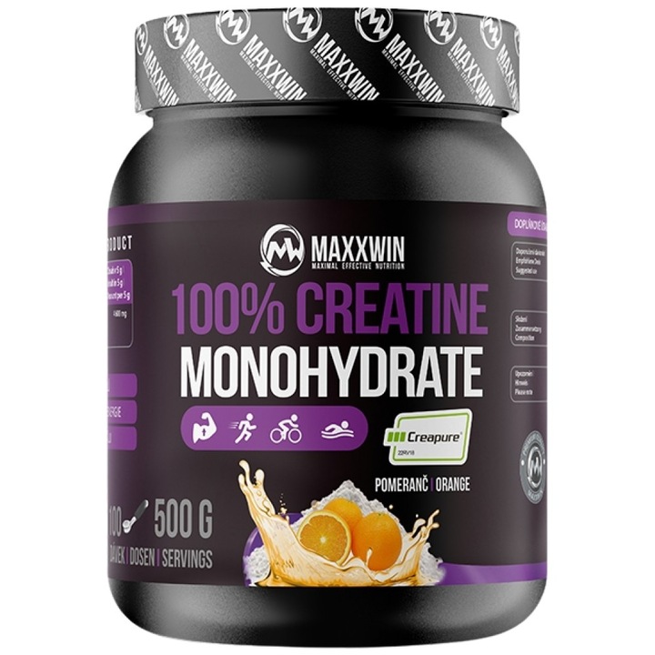 Хранителна добавка MAXXWIN Creapure Creatine Monohydrate Powder, Портокал, 500 грама