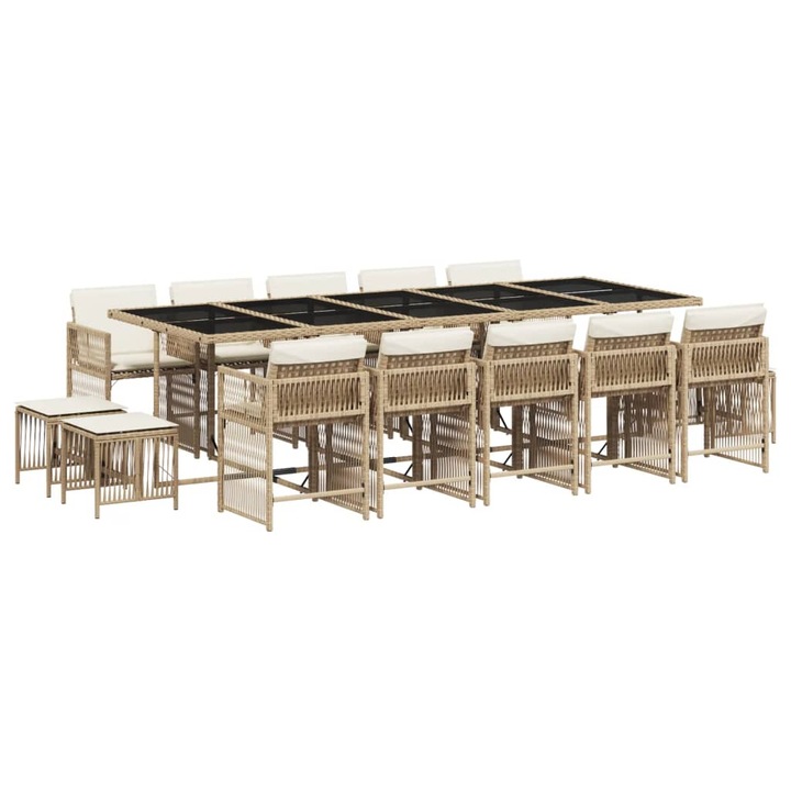 Set mobilier de gradina cu perne vidaXL, 15 piese, bej, poliratan, 31.55 kg